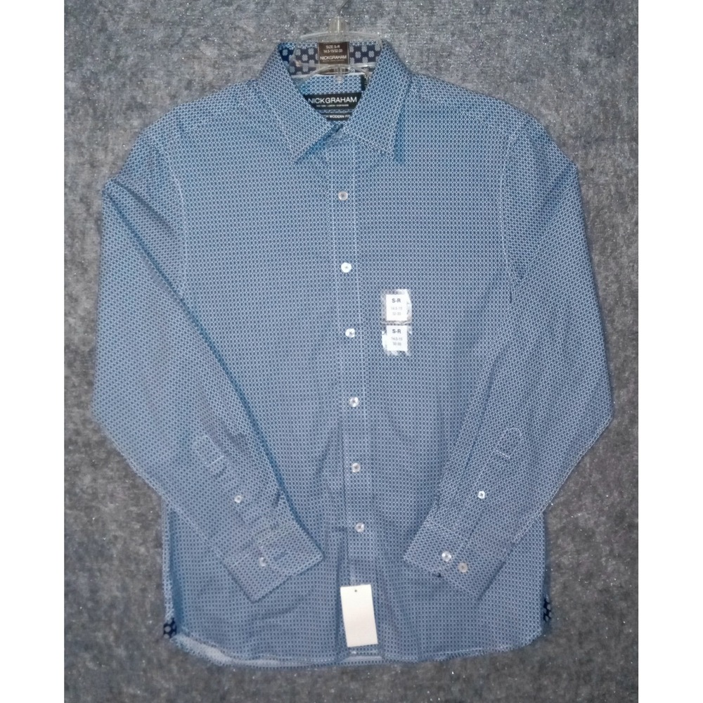 Nick Graham Button Down Shirt Mens S Blue Geometric Stretch Modern Fit NWT